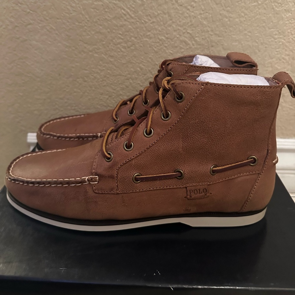 Polo Ralph Lauren Men’s Barrott Polo Tan Leather Boots Lace Up D New